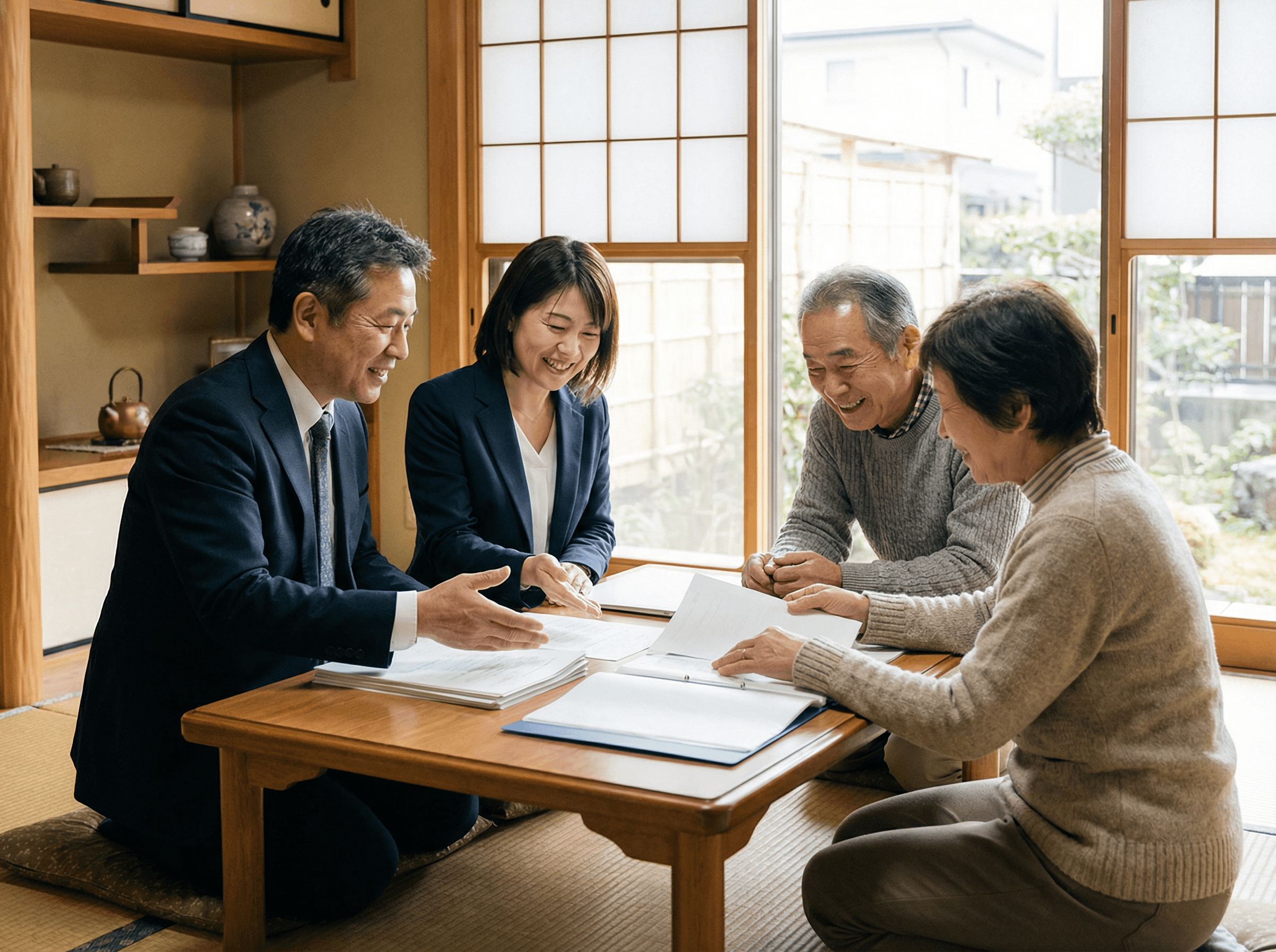 お客様と営業担当が打ち合わせしている様子